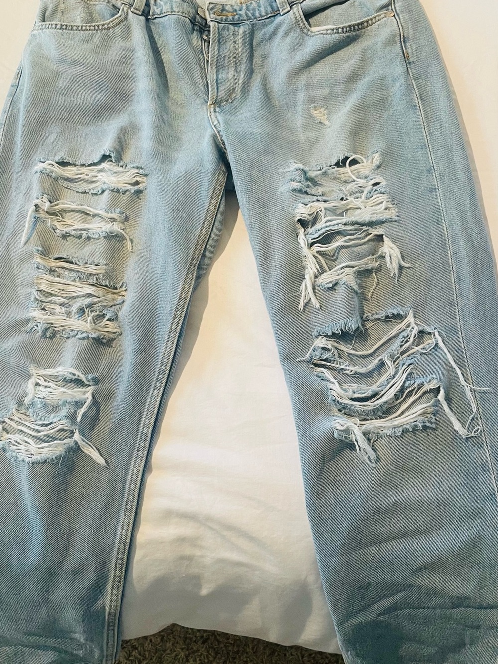 H&M Light Blue Distressed Ripped Boyfriend Jeans